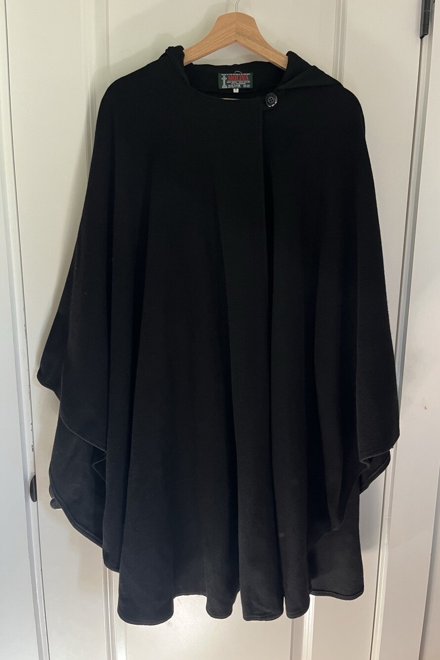 Vtg Jimmy Hourihan Molina Wool Cashmere Hooded Cape Poncho Cloak Black Ireland